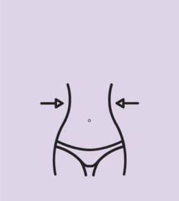 an Icon of a woman's stomach with arrows pointing into the waist