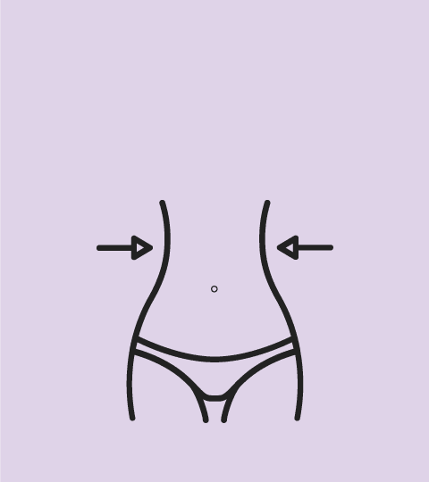 an Icon of a woman's stomach with arrows pointing into the waist