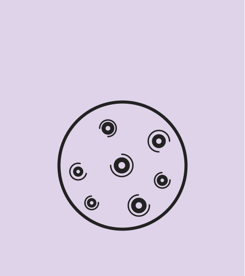 a cirlce with seven smaller circles inside of it